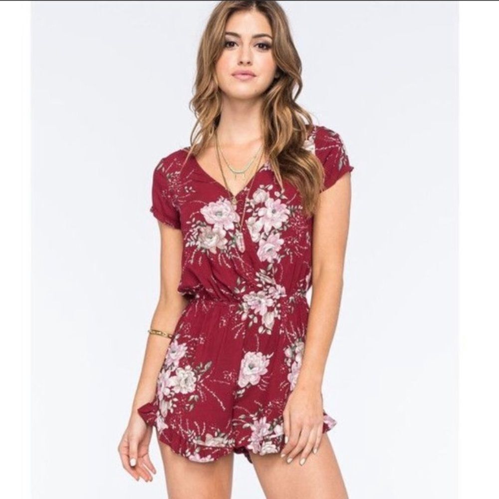 Mimi Chica Maroon Floral Romper